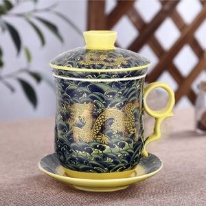 Chinese Teaware Dark Blue Porcelain Bone Tea Cups Tea Mug with